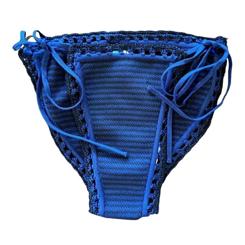 Solid & Striped Clara Bikini Bottom Women Small Blue Knit Crochet Tie Side NWT - Picture 2 of 10